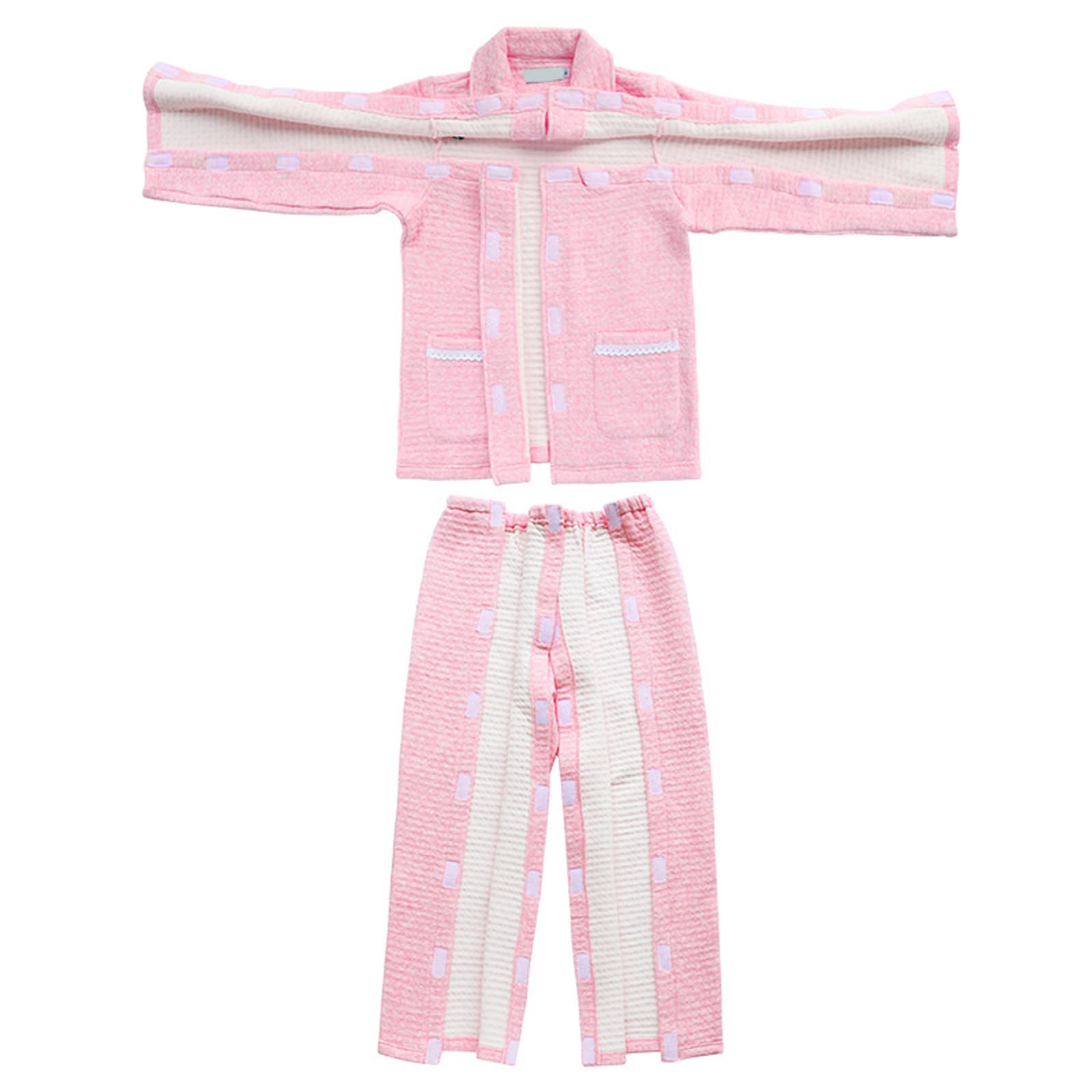 ApuaVireo&Co Komplet bielizny dla pacjentów leżących, komplet piżam bawełnianych z możliwością oderwania, zestaw bluzek i spodni do karmienia(Pink,XL)