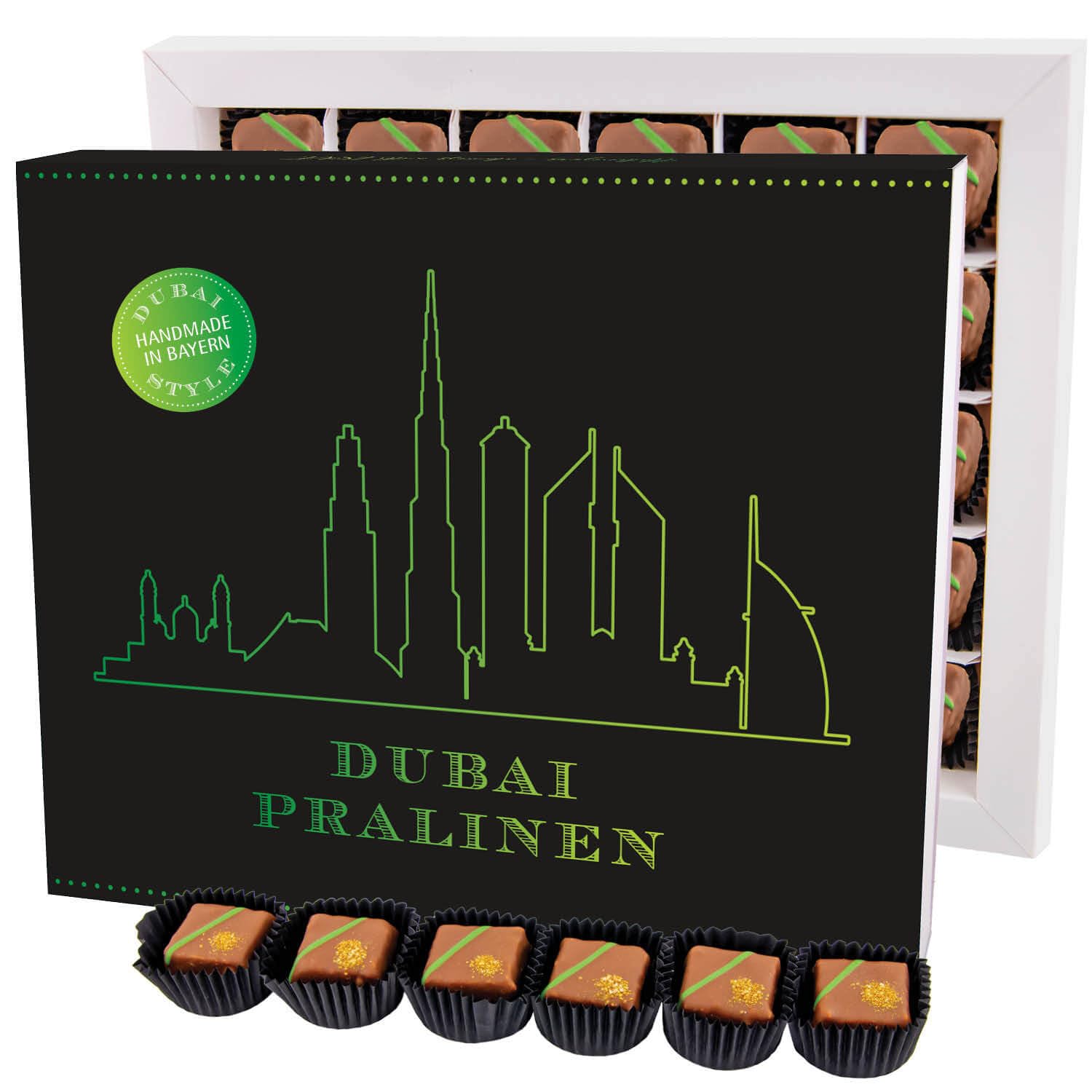 Hallingers Genuss Manufaktur Dubai-Style Pralinen Geschenk - ohne Alkohol, handmade aus Confiserie-Edelkakao in wertiger XXL-Geschenkbox "Dubai Pralinen", Geschenkidee für Frauen Männer