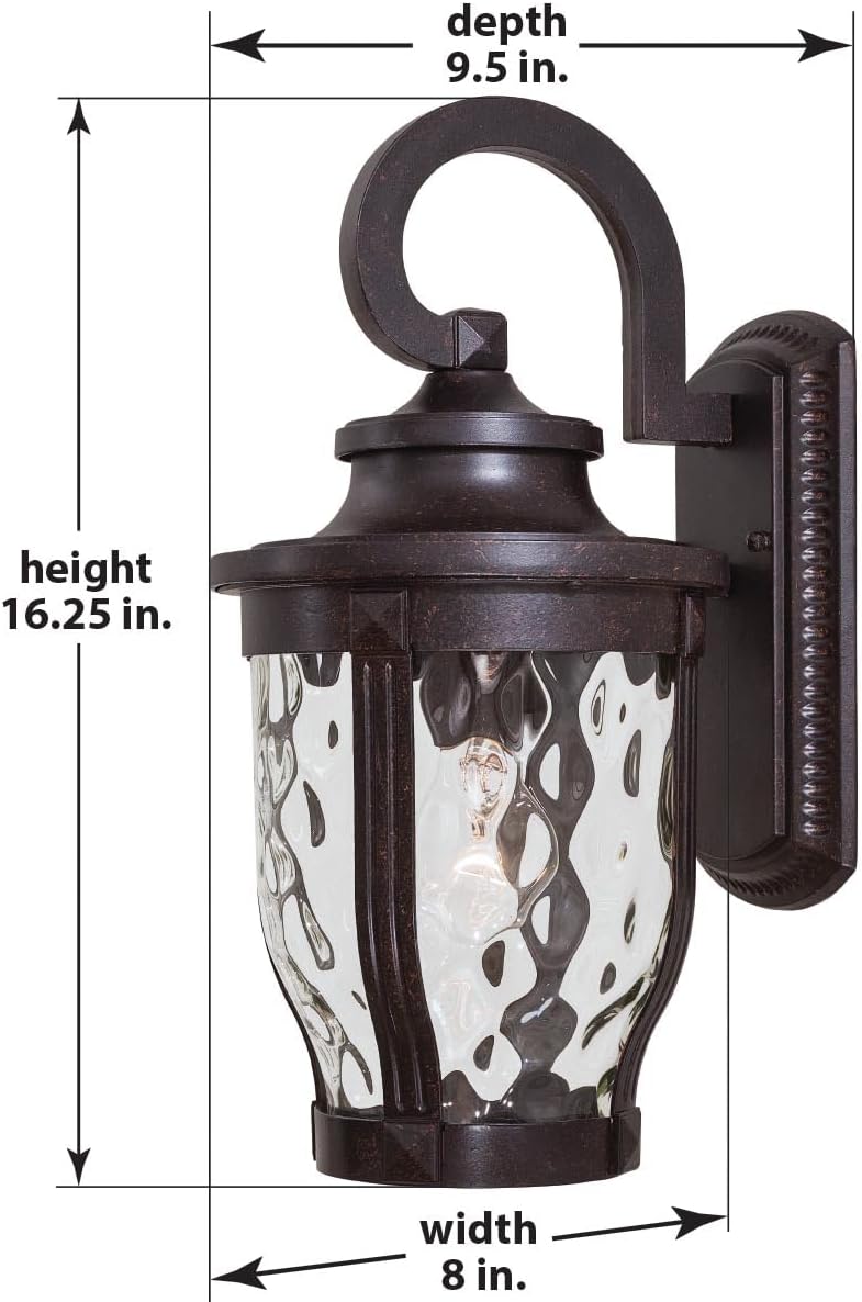 THE GREAT OUTDOORS 8762-166 Merrimack Outdoor Wall Mount, 1-Light, 100 Total Watts, 8-in H x 16.25-in W, Corona Bronze