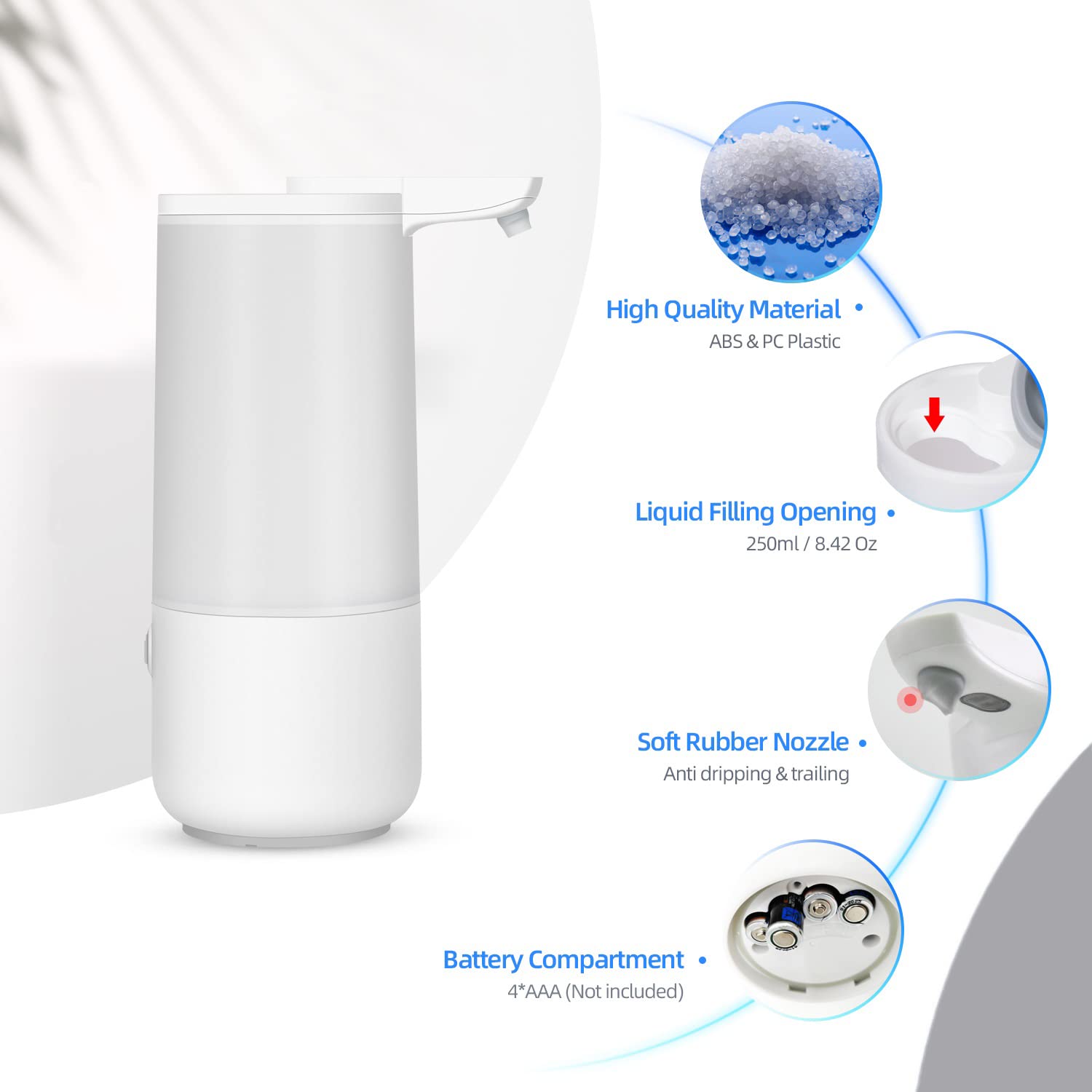 Bernstein Dispenser di sapone automatico SP1 con sensore, senza contatto, 250 ml, classe di protezione IPX6, dosatore automatico, dispenser di sapone bianco