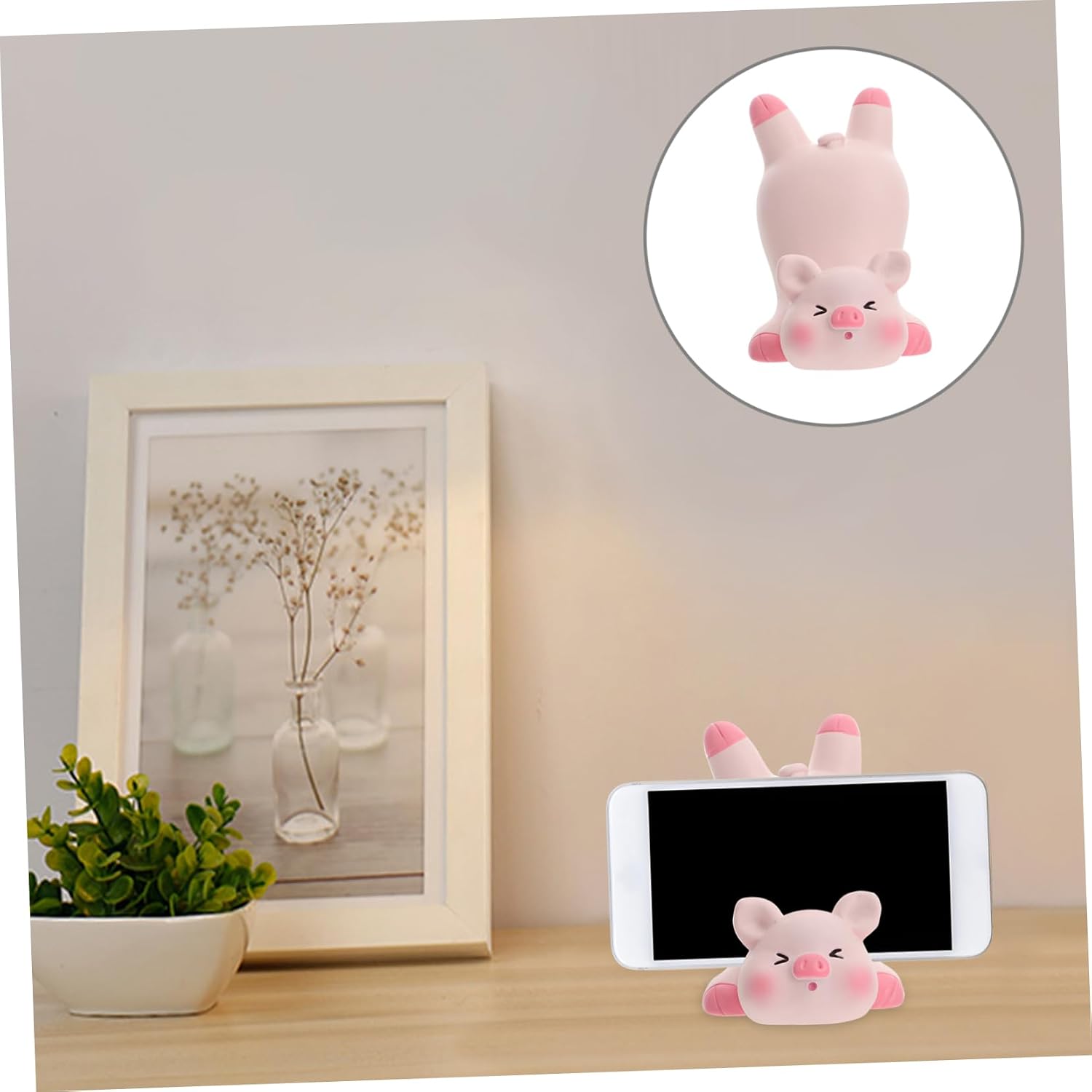 Xmas Little Pig Resin Phone Holder Decor Pink Pig Model Ornament image 4
