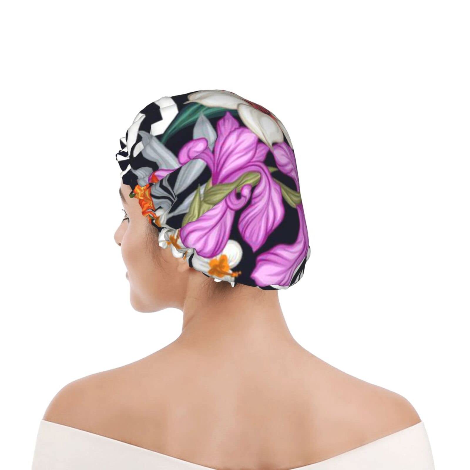 Gorro de ducha reutilizable Gorros de ducha de flores para mujer Gorro de baño impermeable Gorro de baño elástico Gorros de baño doble impermeableGorro de ducha de baño para todas las longitudes de