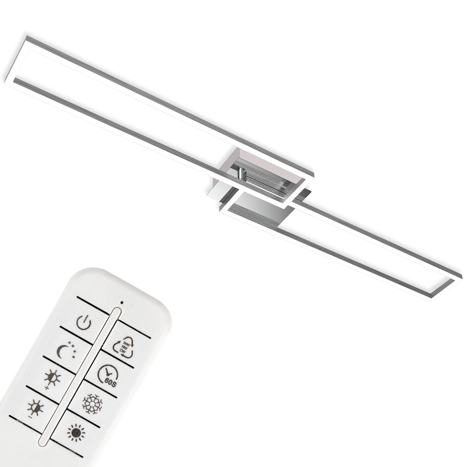 BRILONER - Plafoniera a LED, Lampada da soffitto dimmerabile con Telecomando, Luce calda, neutra, fredda, 1100x248x78mm, LED integrati 40W, 4400Lm, ruotabile, Cromato/satinato