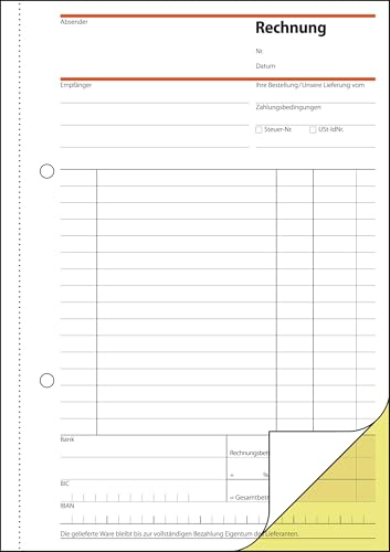 SIGEL SD031 Rechnungen, A5, 2x40 Blatt, selbstdurchschreibend, 1 Stück, mit Abheftlochung, aus nachhaltigem Papier, Rechnungsblock
