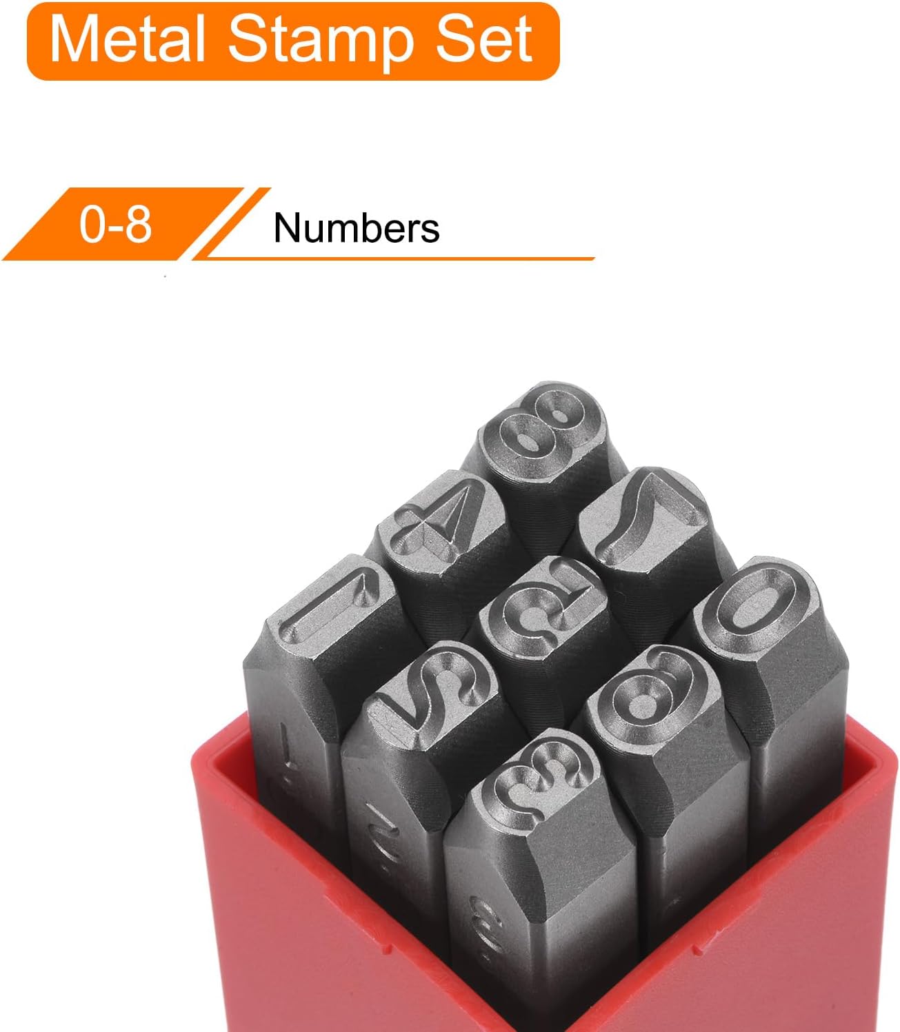 HARFINGTON 9pcs Number Stamp Set 5/16" 8mm High Tool Steel 0-9 Punch Press Tools Metal Stamps Set Hammer Hand Punch for Metal Plastic Wood Leather Brass Stamping
