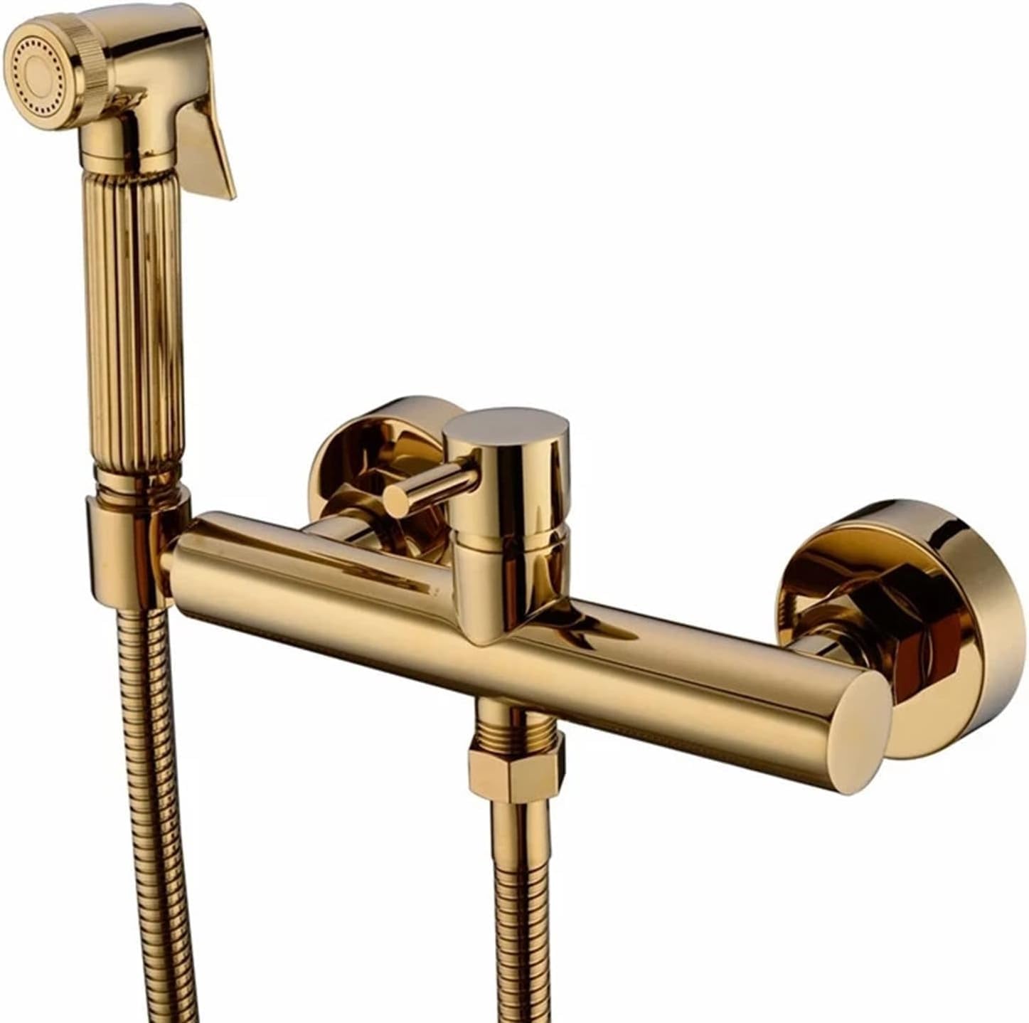 Gold Toilet Shower Kit with Hose, Wall Mounted Brass 2 Holes Handheld Bidet Sprayer for Toilet, Bathroom, Easy Use