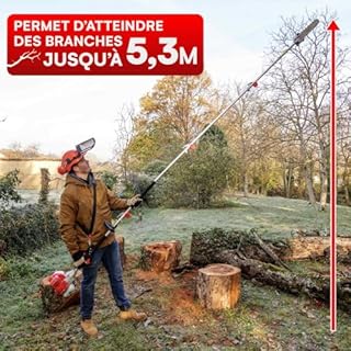 Elagueuse thermique sur perche - Moteur 2 temps 52 cm3-2 rallonges extensions - Longueur totale 4.06m - Guide chaîne 30cm