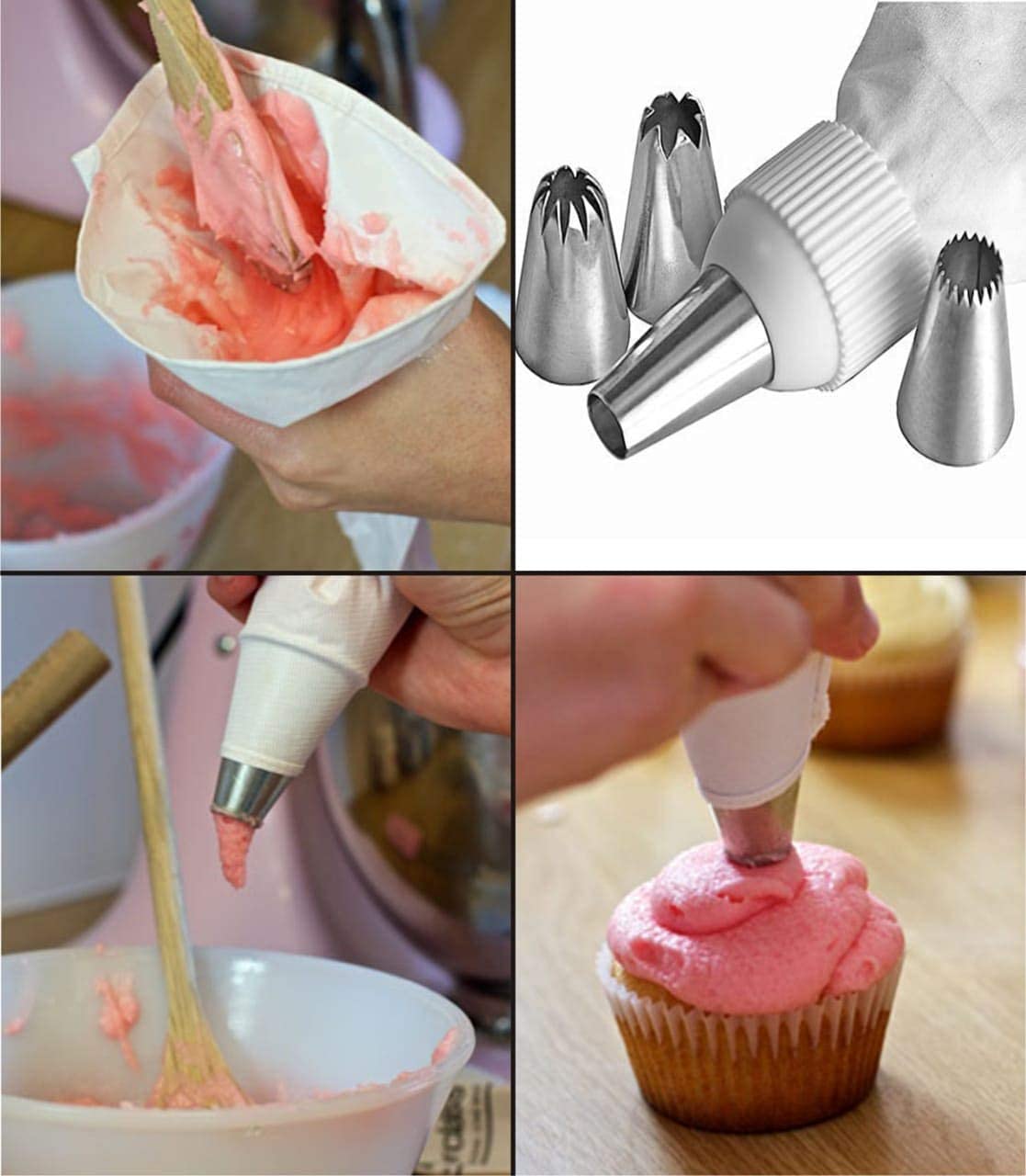 Ochtend 1 Coupler, Stainless Steel 6 Nozzle & 1 Reusable Icing Bag kit for Muffin, Cake Icing, Cup Cake, Piping and Decoration 3
