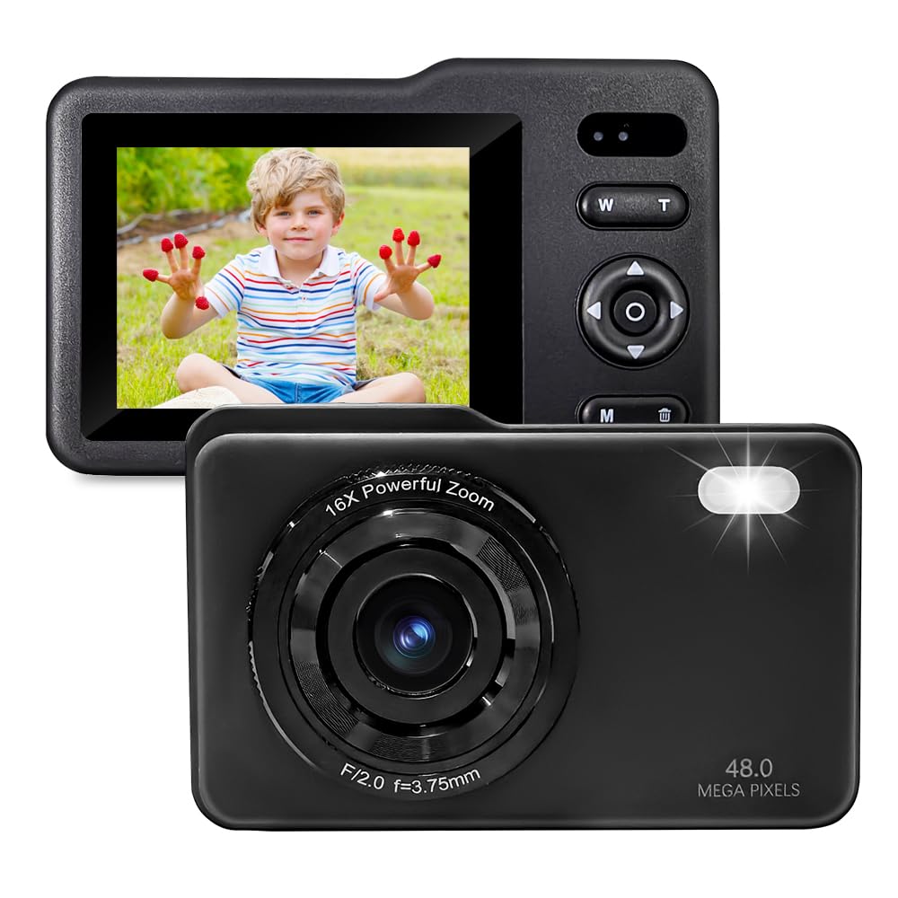 Digital Camera, Dummy Camera for Kids with 64GB Card FHD1080P 16x Zoom Anti Shake ，Exquisite Compact and Portable for Boys, Girls Kids. (Black)