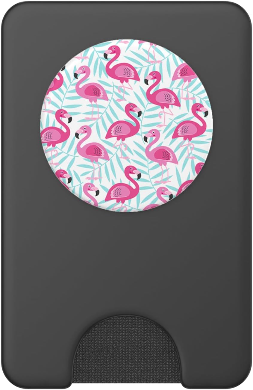 Pink Flamingos Teal Palm Tree Leaves Cute Beach Theme PopSockets PopWallet for MagSafe