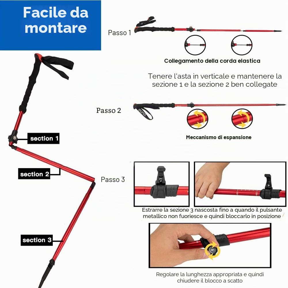 Bastone da passeggio pieghevole, bastone da trekking, in sughero, traspirante poles da trekking, antiscivolo, antiscivolo, antiscivolo, anti-urto, antiderapant per passeggiate normali, alpinismo,