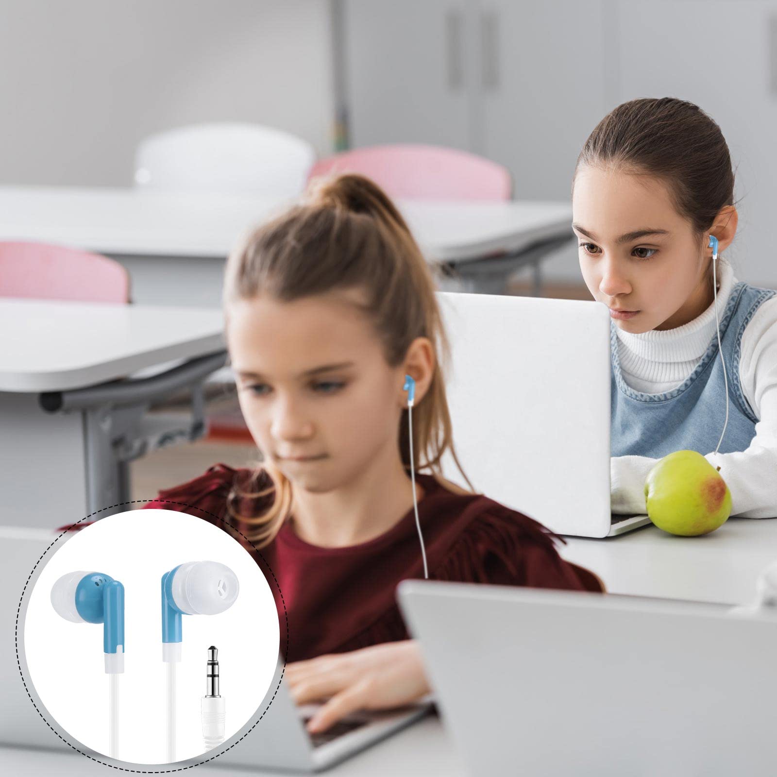 Yunsailing Confezione da 100 auricolari per aula all'ingrosso confezione da 3,5 mm in-ear auricolari con filo per studenti, adulti, scuole, ospedali, hotel, biblioteche, musei, MP3, idea regalo (blu)