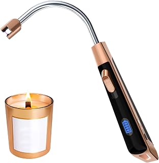 Electric Arc Lighter USB Rechargeable Flexible Windproof Flameless Candle Lighter Long Handle Safety Button Lighter Extended Edition for Hiking, Camping BBQ and Kitchen