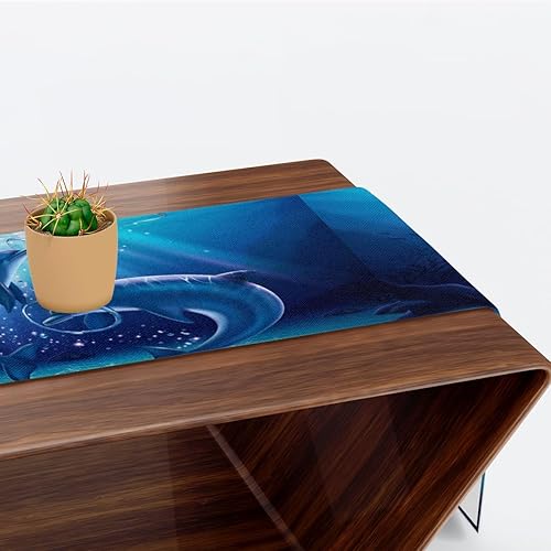 Miniatura 6 de Camino de mesa con delfines de animales marinos del océano, mantel de lino rústico para cocina de granja, cena, eventos, fiesta, decoración de mesa