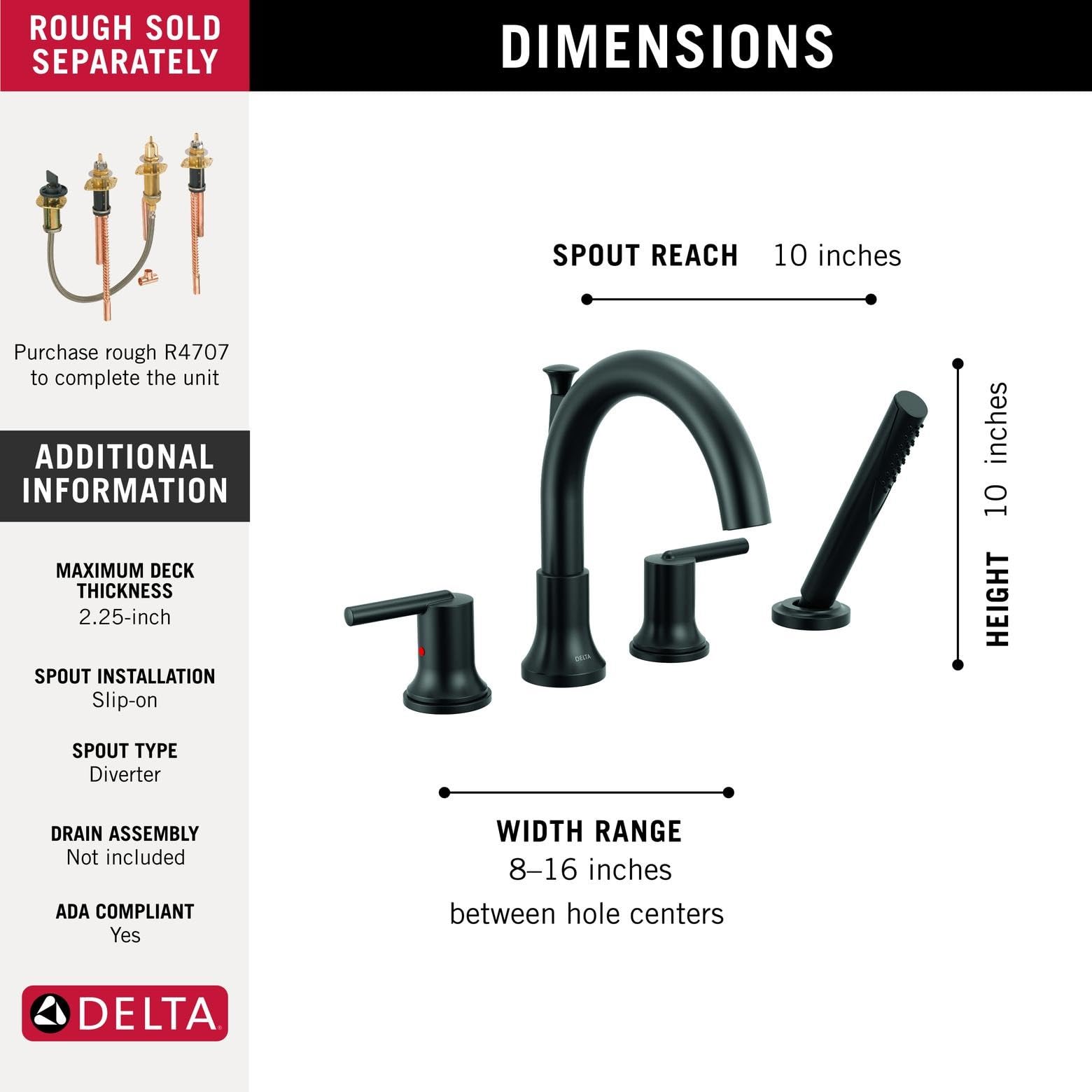 Delta Faucet Trinsic Roman Tub Trim with Hand Shower - 4-Hole Deck