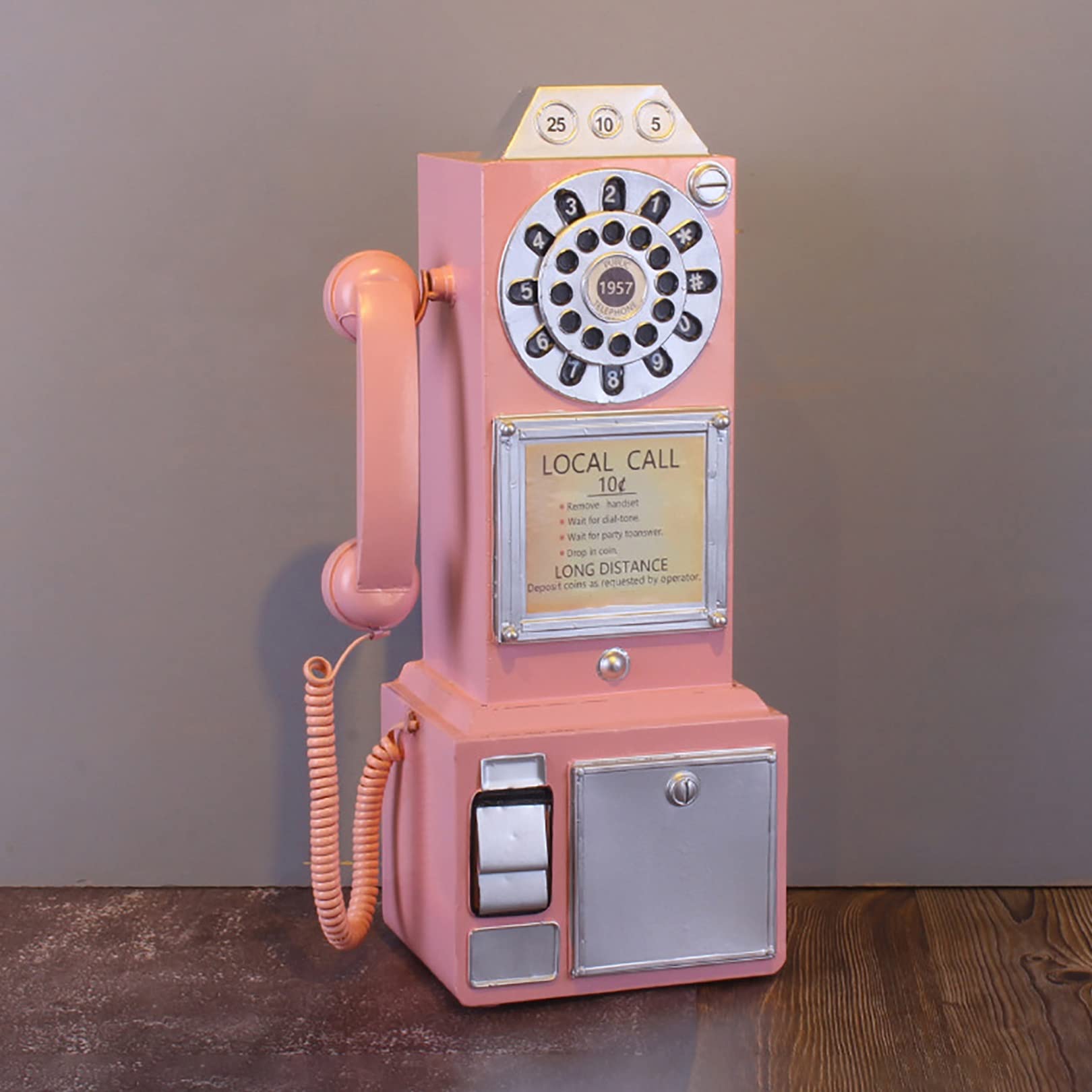 DIOB Telefoni Decorativi Vintage Modello Rosa Ruota quadrante dall'aspetto Classico Telefono a pagamento Ornamento for Telefono da Ufficio con quadrante Rotante Vintage Antico