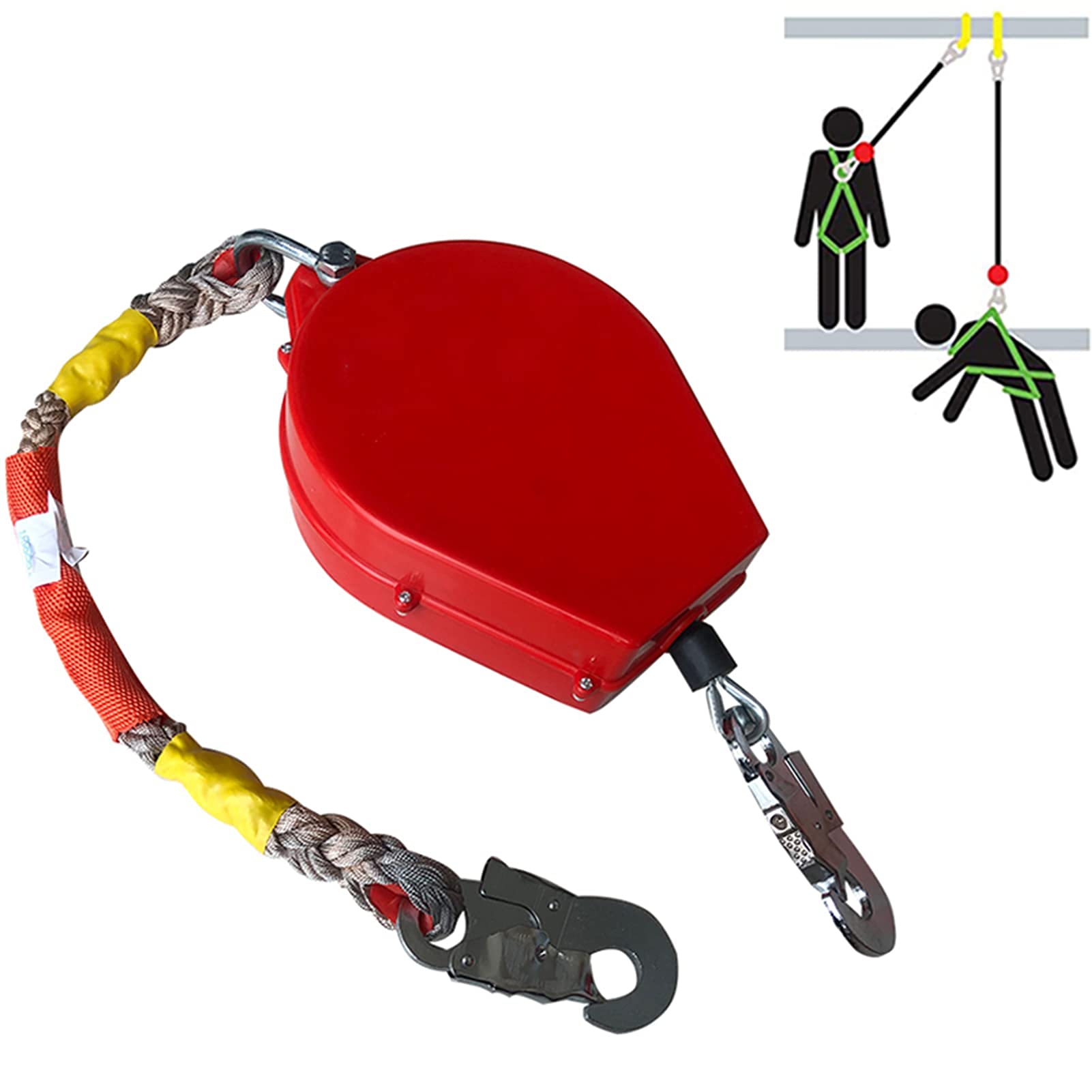 Self-Retracting Rope Lifeline Steel Cable Fall Arrester,High-Altitude Personal Protective Equipment,Roofing Construction Fall Arrest Gear,Load 220lb,7m