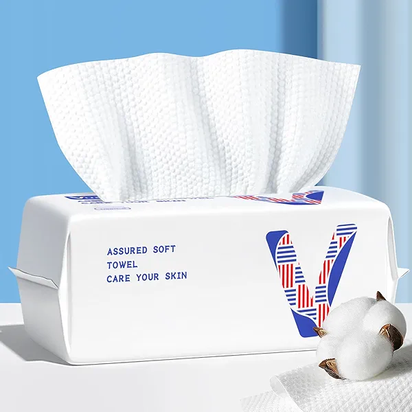 vuacepe Face Towels Disposable Cotton Facial Towels, 100 Count Biodegradable Soft Dry Facial Tissue, Drying Tissue for Skin Care, Makeup Remover, Disposable Face Cloths for Washing