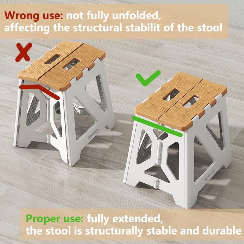 Miniatura 5 de BLACKSPACE Taburete plegable de 16 pulgadas para niños o adultos, capacidad de 300 libras, antideslizante, compacto, de plástico, plegable, con asa,