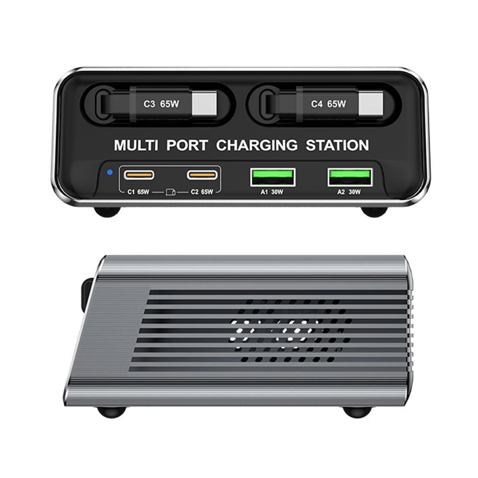 Cargador de Escritorio de 6 Puertos con Pantalla de Alta Definición, 2 Puertos PD y 2 USB, Estación de Carga Rápida de 65 W para Múltiples Dispositivos, Ideal para (Enchufe Estadounidense)