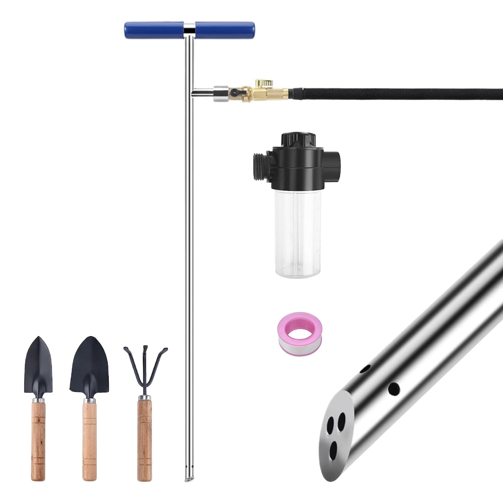 Deep Root Waterer for Trees, Tree Watering Spike with Fertilizer Bottle and Shut Off Valve, Tree Root Feeder with 4 Watering Mode, Tree Deep Root Watering Tool for Deep Root Tree & Shrub Fertilizing