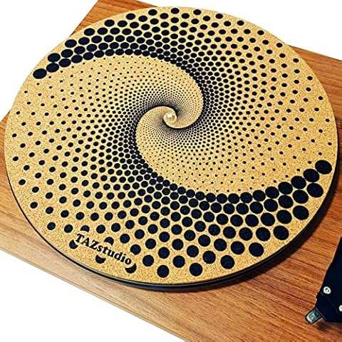 TazStudio Cork Turntable Mat for Better Sound Support on Vinyl LP Record Player - Original Geometric Design Psychedelic Geometric Dot Art (3mm Thick)- m3 Cover