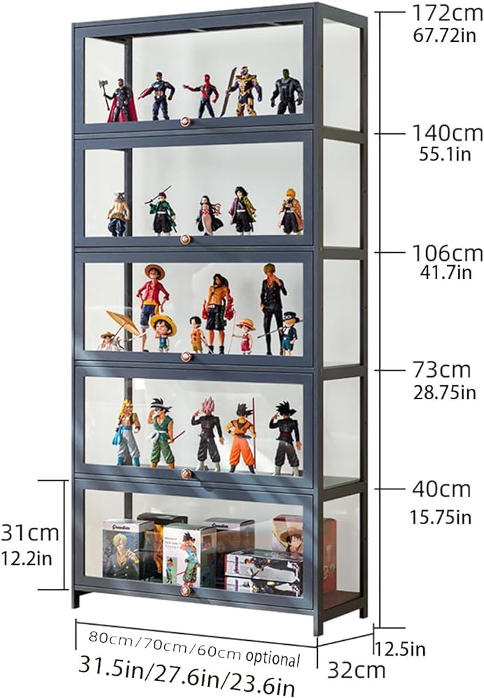 Vitrina Para Figuras, Vitrina Curio, Vitrinas De Bambú Natural Para Coleccionables, Gabinete De Almacenamiento, Figura De Muñeca De Anime Con P(Size:60*32*106cm/23.6*12.6*41.7in,Color:Grey)