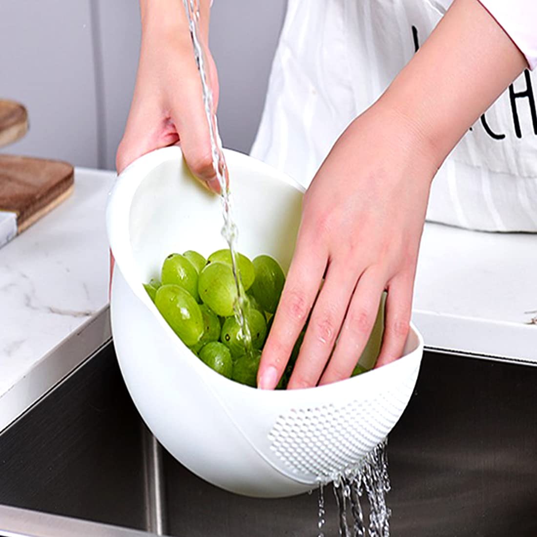 1-PC Rice & Veggie Washer Basket – Side Drainer For Quick Draining, Multi-Use Kitchen Colander For Fruits, Beans, Salad (Blue)