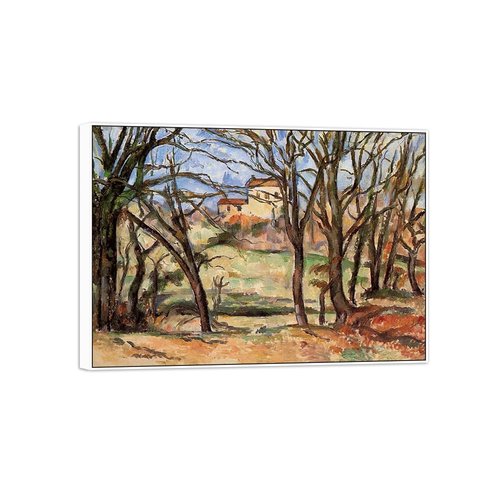 SDYSKKUG Canvas Wall Art Picture Decor House Tree by Paul Cezanne 42x30cm White Frame