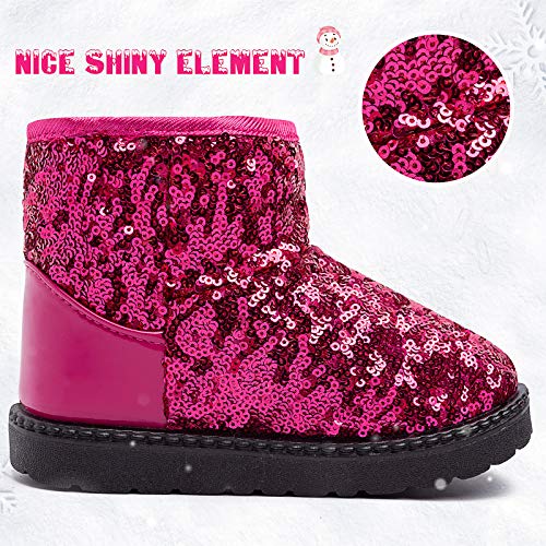 techcity Boys Girls Winter Warm Snow Boots Sequin Fur Lined Waterproof Boot Glitter Princess Outdoor Shoes(Toddler/Little Kid)4