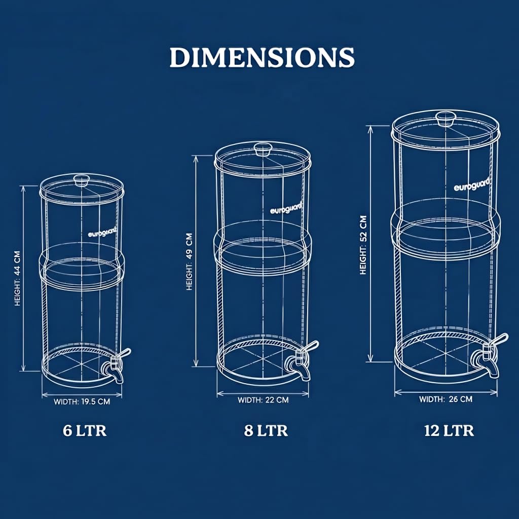 Système de Filtration d’Eau par Gravité en Acier Inoxydable 304 | Avec Support Inox | Finition Miroir ou Mate | 2 Cartouches Incluses | Robinet Inox (Argent Brillant, 6L)