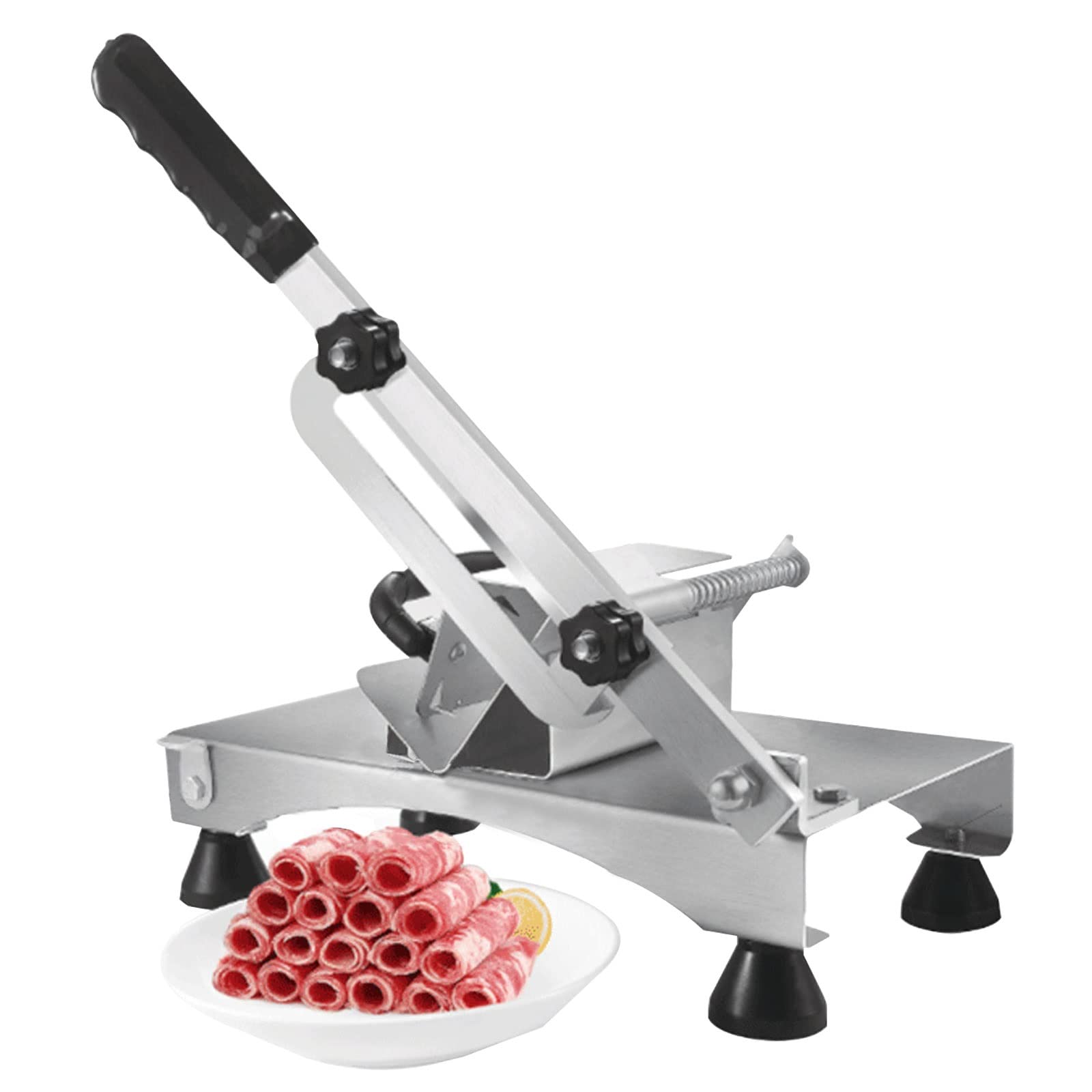Rebanadora de Carne Congelada Cortafiambres Manual para Vegetales Frutas Hogar Ajuste de 0,5-25 MM Cortadora de Acero Inoxidable, Entrega de Carne Asistida por Primavera