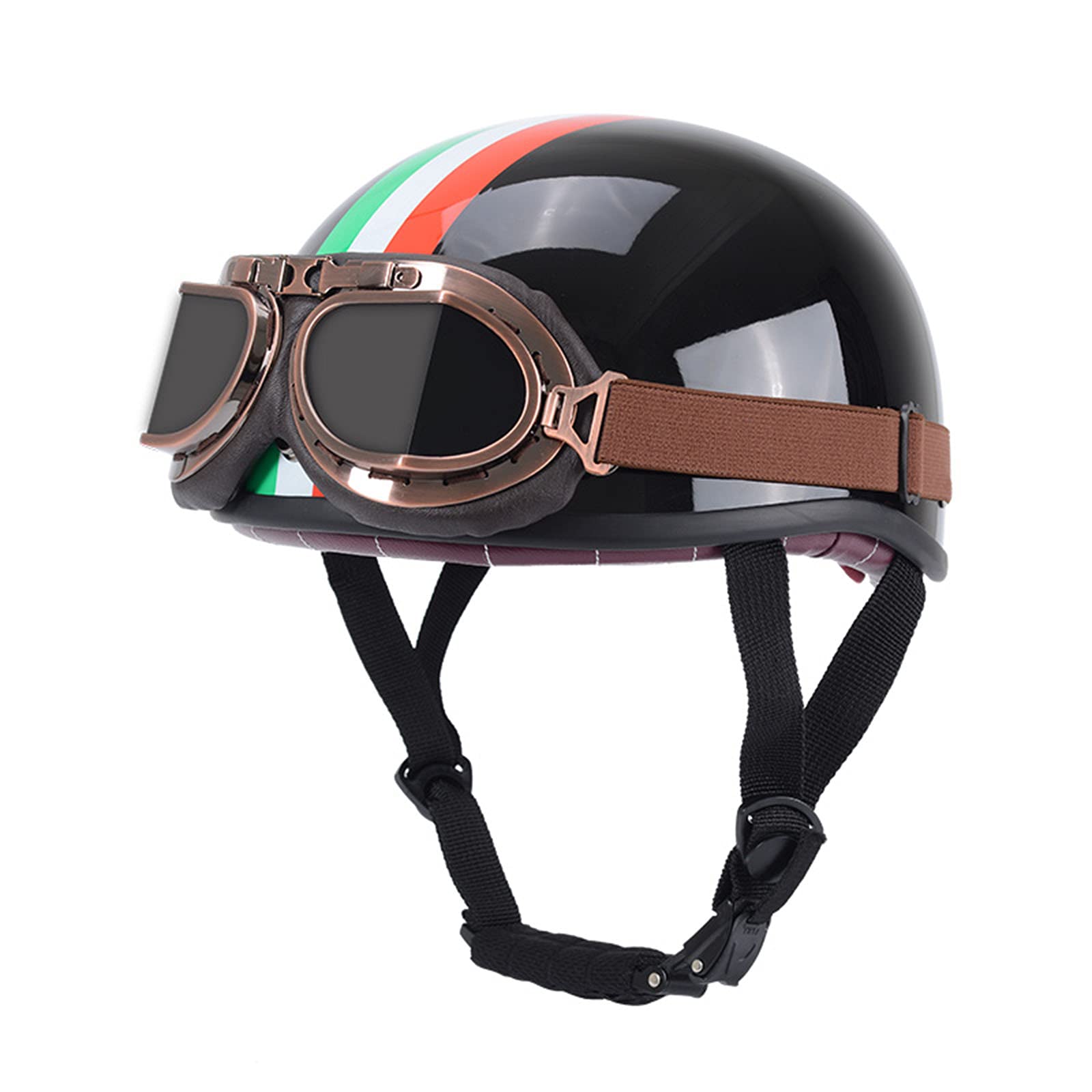 SDKUing Garman Style Motorcycle Helmet, Personality Vintage Scooter Half Helmet with Goggles, DOT Approved Cruiser Moped Touring Retro Crash Helmt, Summer Light Breathable (53-61CM)