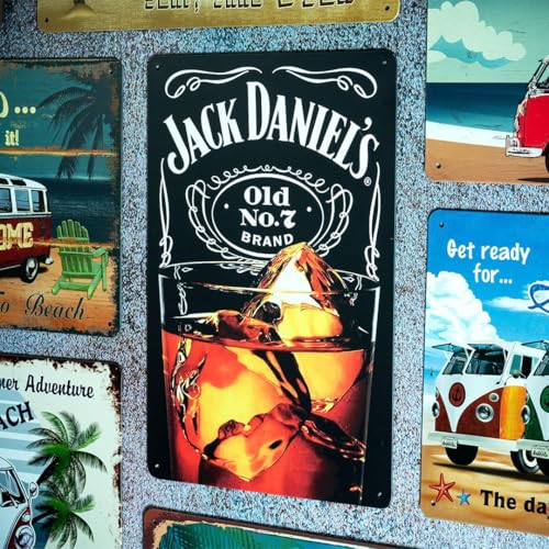 Image of Decorative Retro Metal Signs Wall Plate - 12x8 Inch (Jack Danial Glass) | Weatherproof Vintage Metal Sign Plate for Cafe, Home, Bar, Garage | Decorative Wall Hanging Sign Board