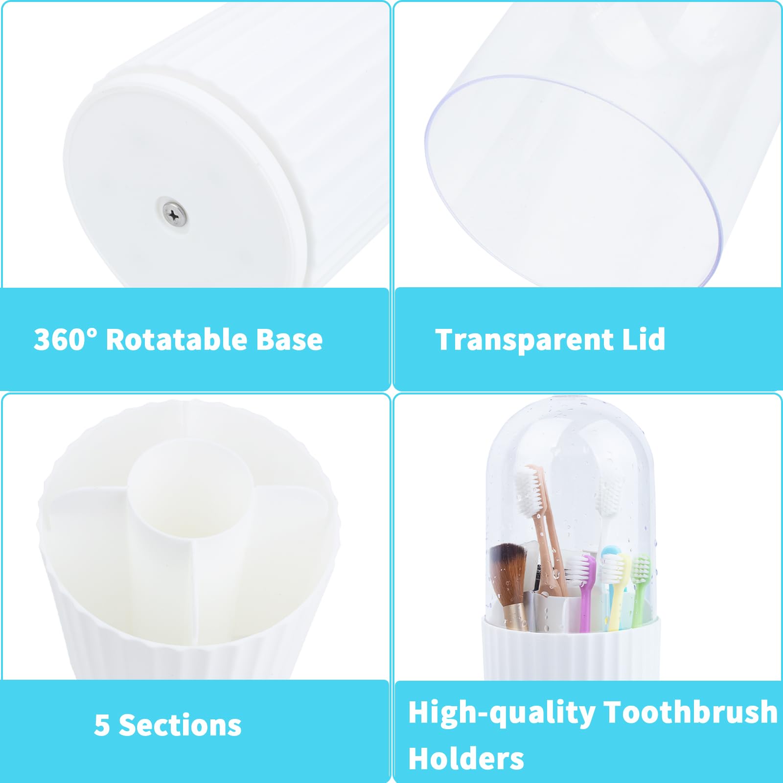 Soportes para cepillos de dientes para baños, soportes giratorios de 5 secciones para cepillos de dientes con tapa, organizador de fregadero de baño, encimera, cepillo de dientes eléctrico y soporte