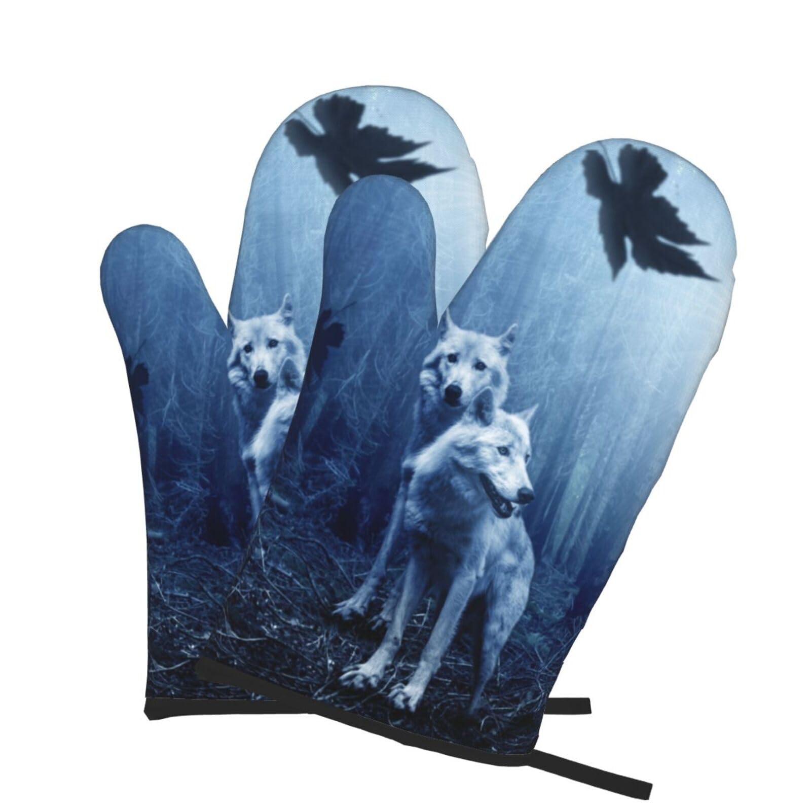 Oven Mitts Set of 2 Pcs, Wolf in The Wild Prints Heat Resistant Kitchen Gloves for Cooking Baking Grilling