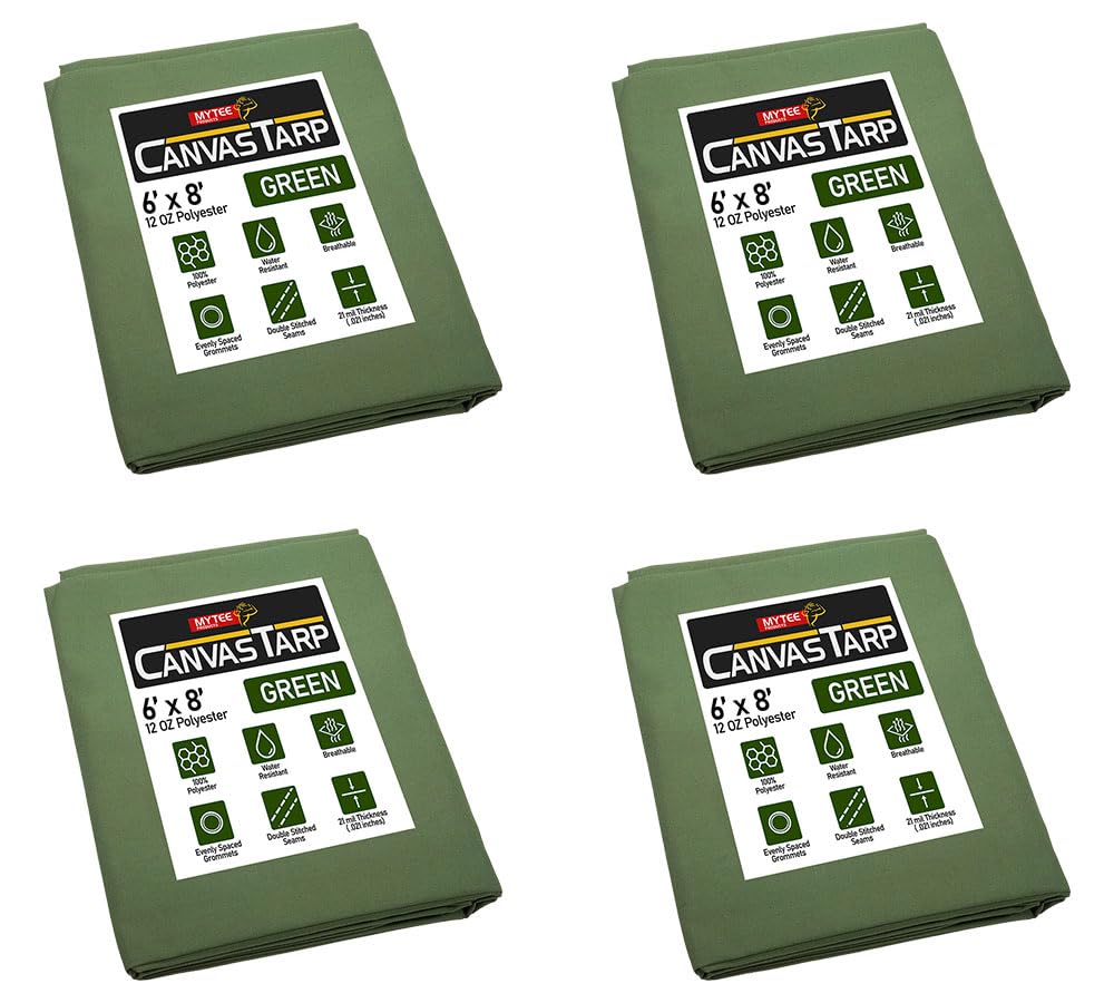 Mytee Products (4 Pack) 6' x 8' Green Canvas Tarp 12oz Heavy Duty Water Resistant