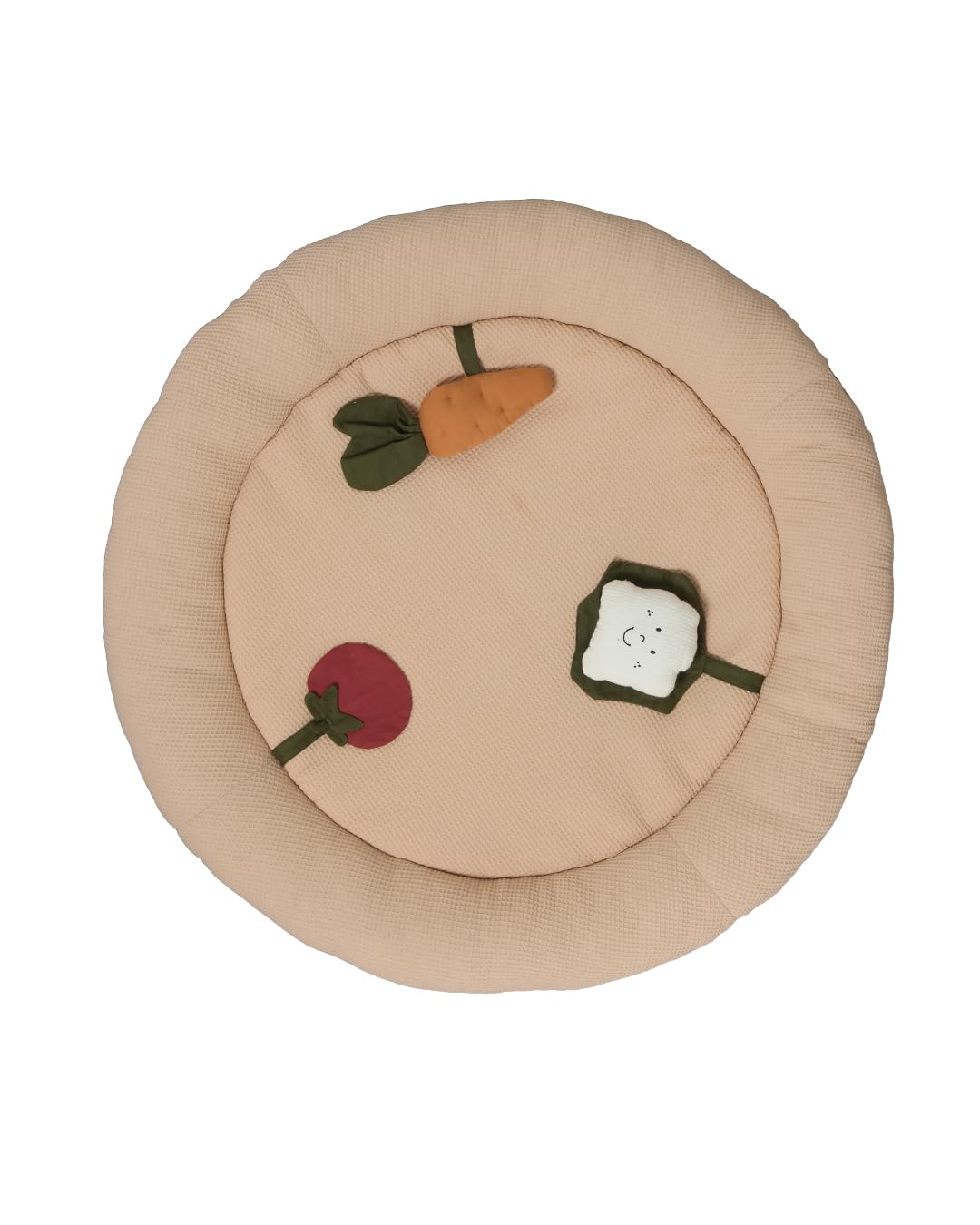molis&co - Tappetino sensoriale per bambini, rotondo, 90 cm, con trame, suoni e giocattoli interattivi, imbottito, pieghevole, con borsa, Oeko-Tex 100 (Sand)