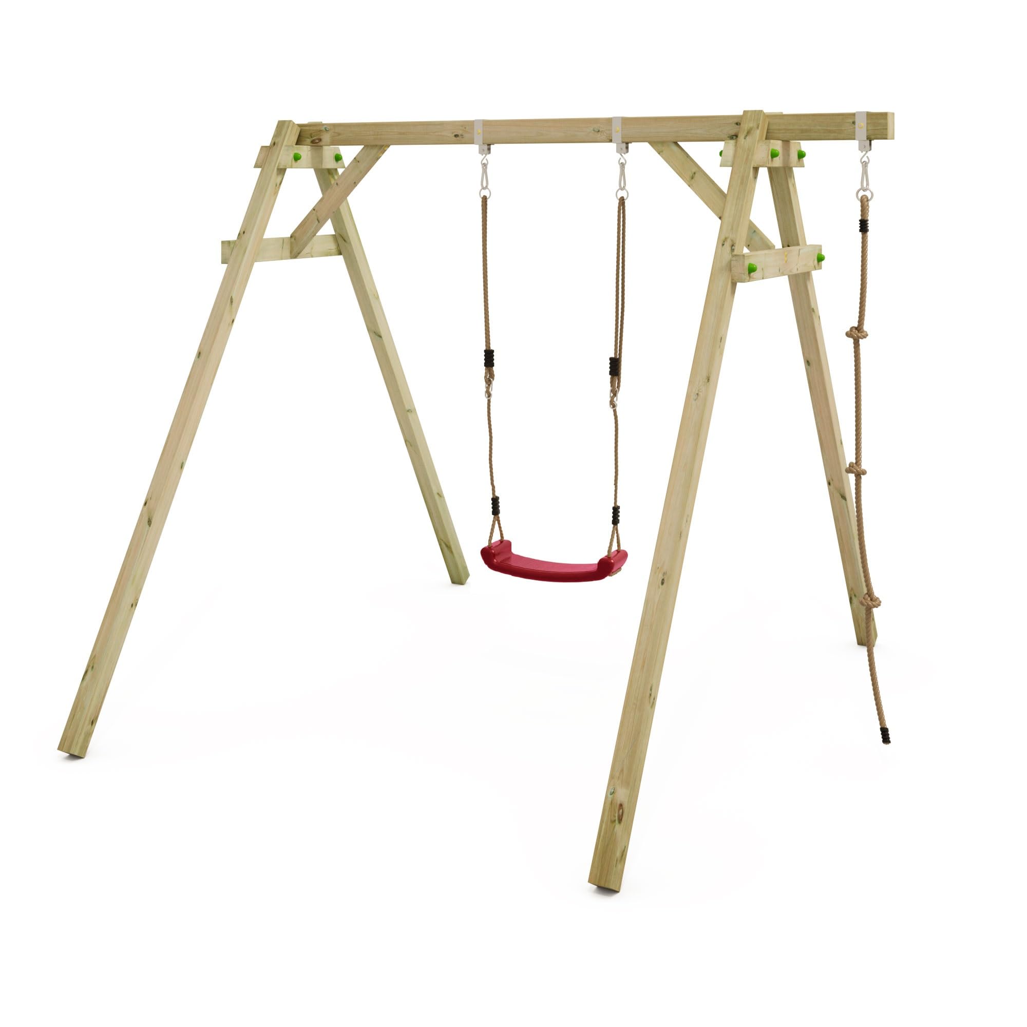 Altalena WICKEY Smart Move gioco per bambini con struttura in legno e seggiolini color rosso, altalena doppia in legno da esterno o da giardino
