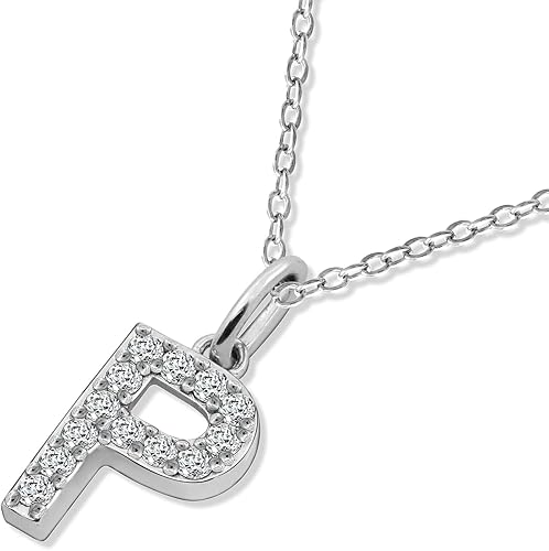 Miniatura 2 de Tienda Essentials Collar con colgante de inicial de circonita cúbica de elementos infinitos chapados en platino, (anteriormente colección Tienda)