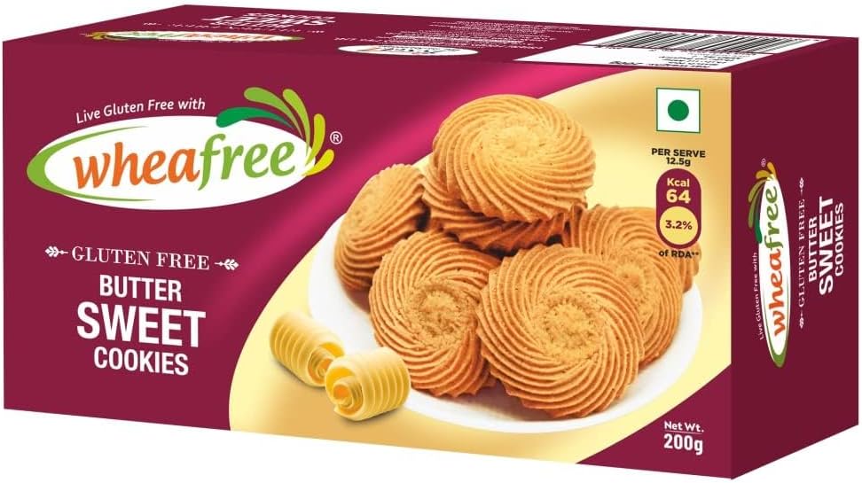 Wheafree Gluten Free Butter Sweet Cookies - Pack of 2 (200g each) | Soya Free | Egg Free | Soft & Delicious Cookies | Best Tea Time Snacks | 100% Vegetarian and Wholesome Ingredients