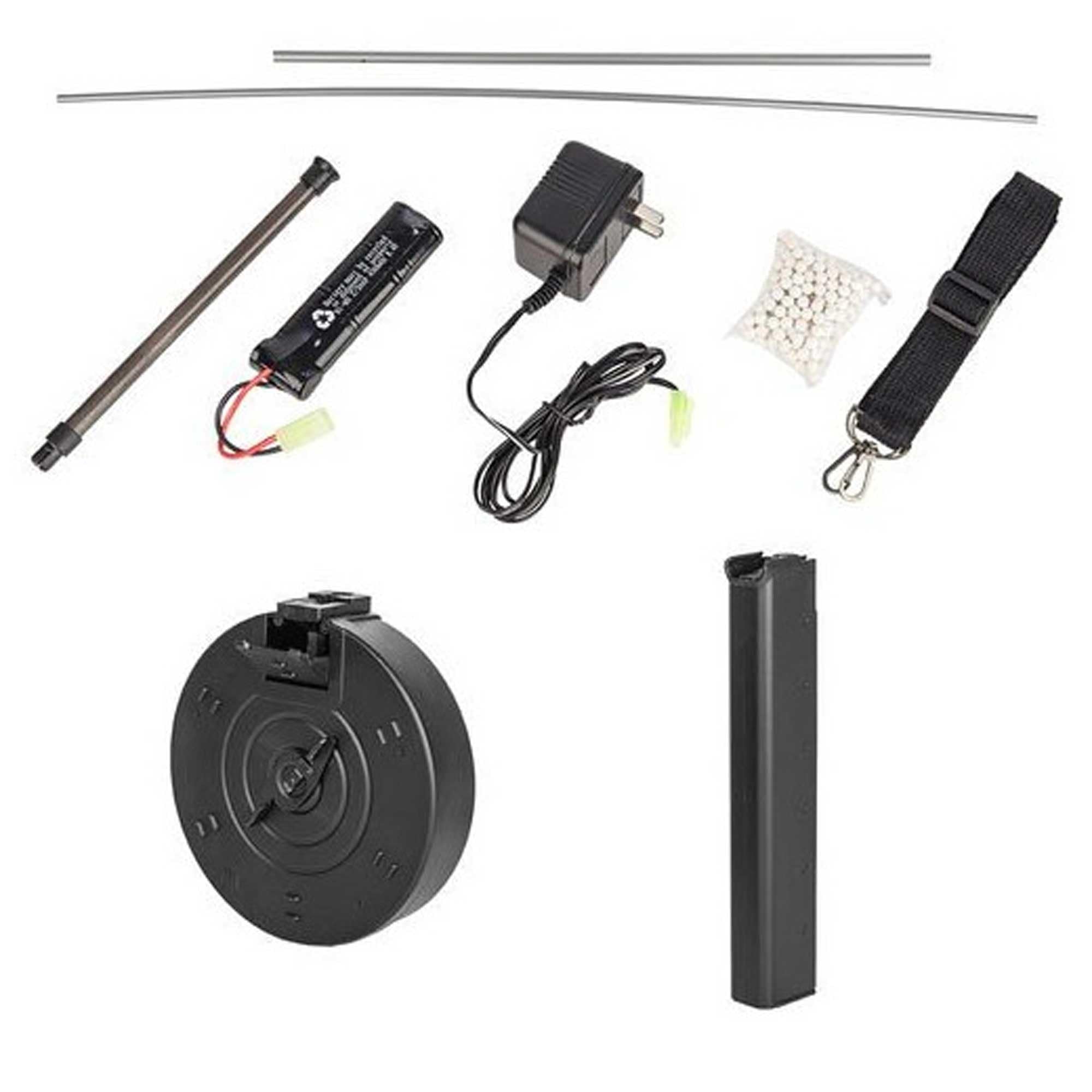 Confezione Fucile Airsoft Modello D98 Stile Chicago/Modello Elettrico/Colori: Nero e Legno/Materiali: plastica ad Alta Resistenza/Potenza 0,5 Joule/Fornito con Accessori