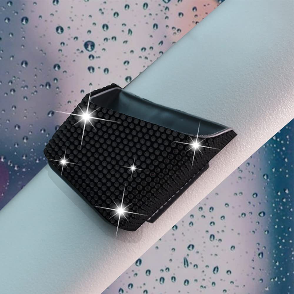 MINGZAIQIPEI 2Pcs Bling Bling Car Mini Storage Box,Universal Car Organizers Sparkling Rhinestone Organizer Adhesive Storage for Pen Phone Keys Cards Coins Glasses Women Girls Gifts (Black)