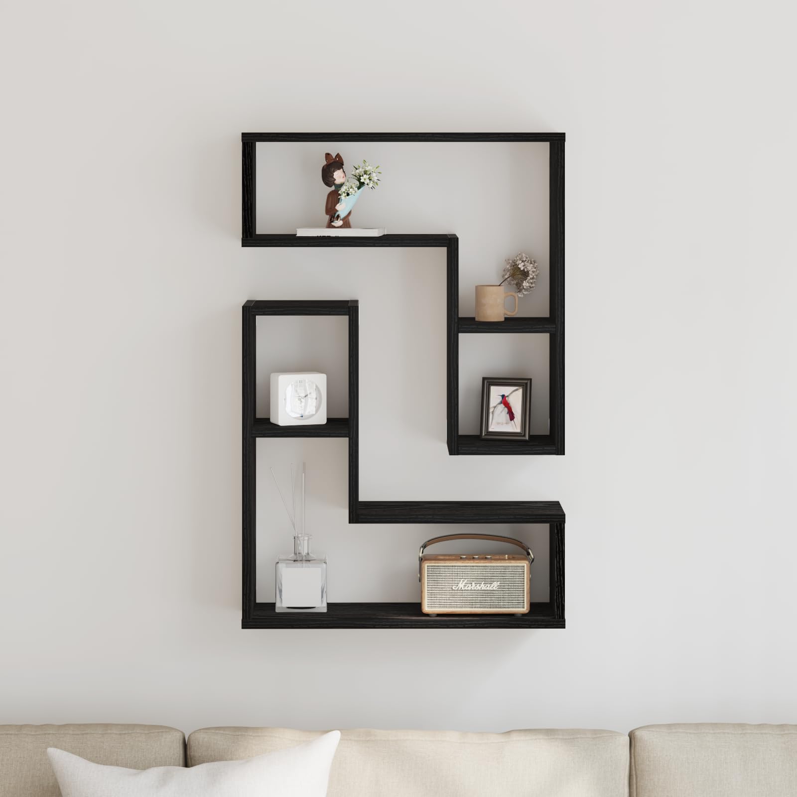 Wandregal Set Schwarz Eiche 2er Set 50x15x50 cm Modernes Design für Wandmontage Robustes Holz Regal Bücher und Deko im Wohnzimmer
