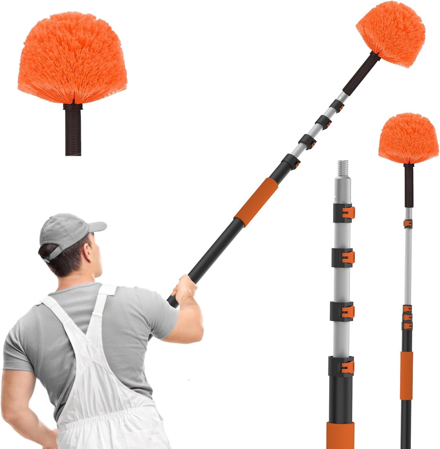 SISUPASSIE Pluma Extensible 3,6m, Cepillo Profesional para Telarañas con Mango Largo, Limpiador Lavable para Altos Techos y Tejados