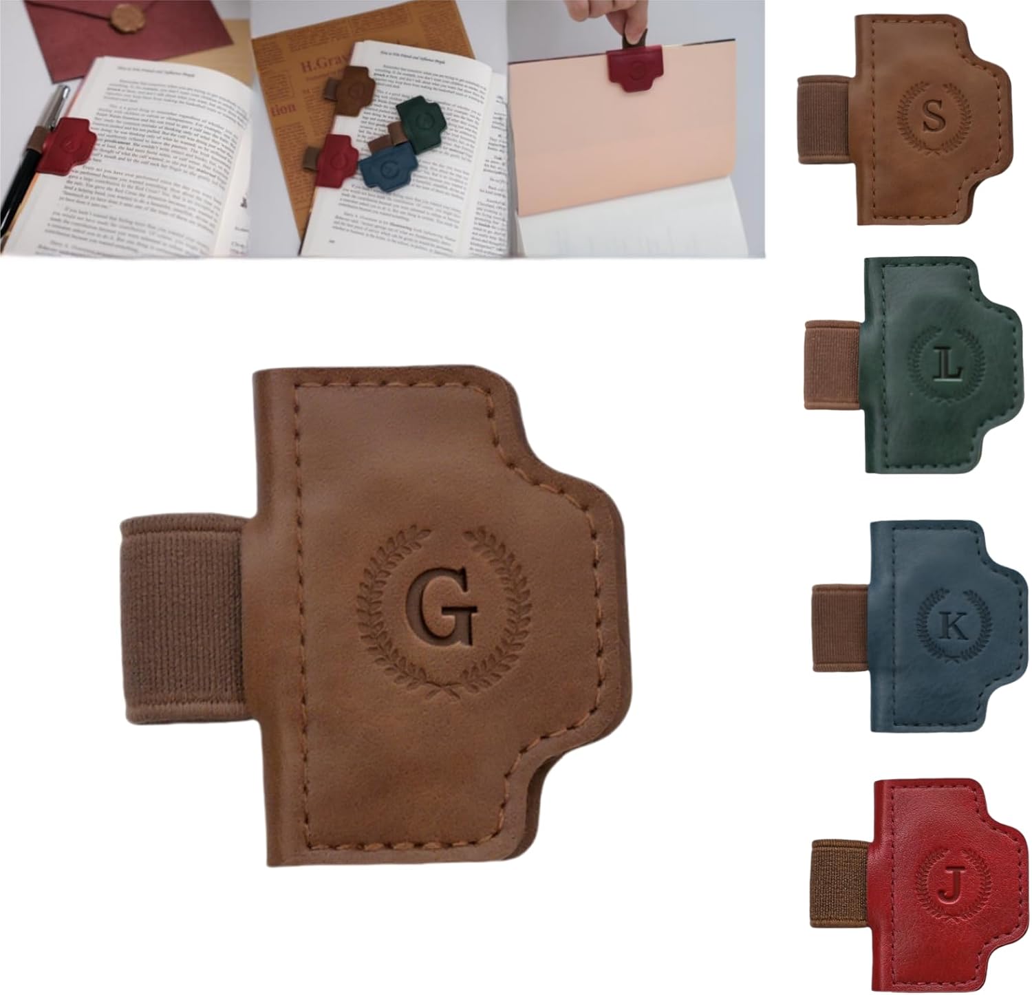 Personalized Magnetic Bygone Mark Bookmark with Pen Holder, 26 Letters Name Initial Custom Leather Book Mark for Women, Gifts for Book Lovers and Readers (Brown,G) Brown G