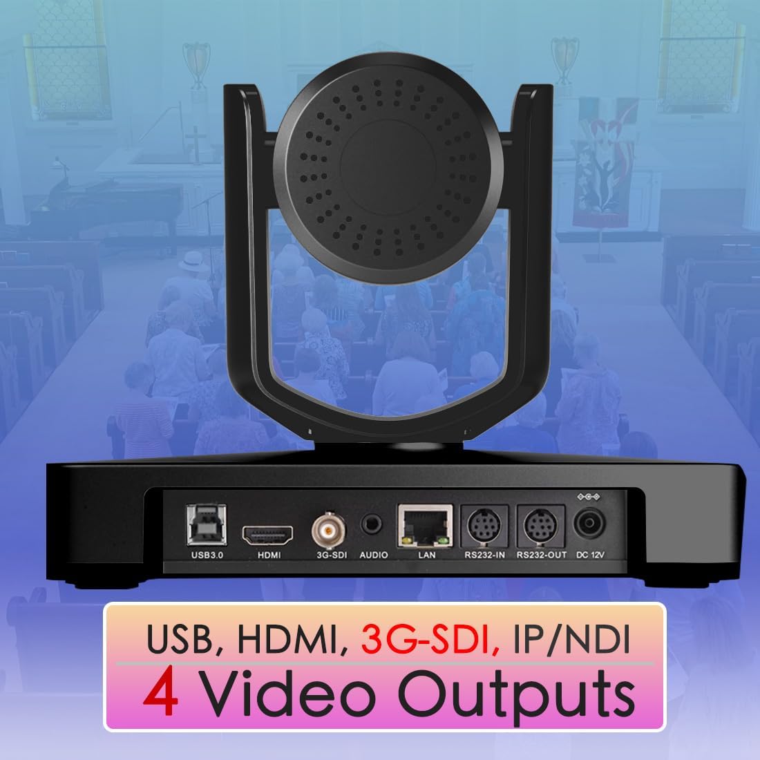 AVKANS AI Auto Tracking NDI PTZ Camera, 4K Zoom Live Streaming HDMI SDI PTZ Camera for Church Worship and Live Event (Black 4K AI Tracking)