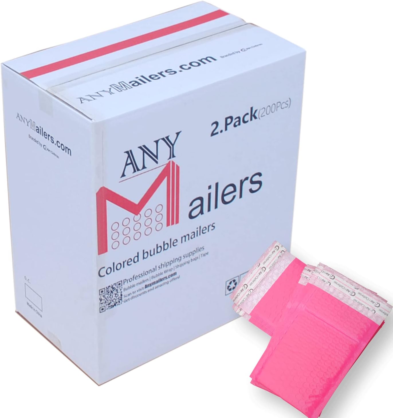 AirnDefense 200#2 8.5X12" Pink Poly Bubble Mailers Shipping Padded Envelope