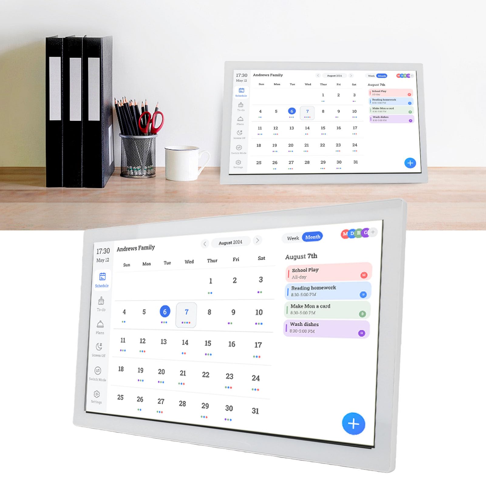 Jectse 21,5-Zoll-Digitalkalender, Touchscreen-Familienarbeitstabelle mit APP-Steuerung für die Terminplanung (EU-Stecker)