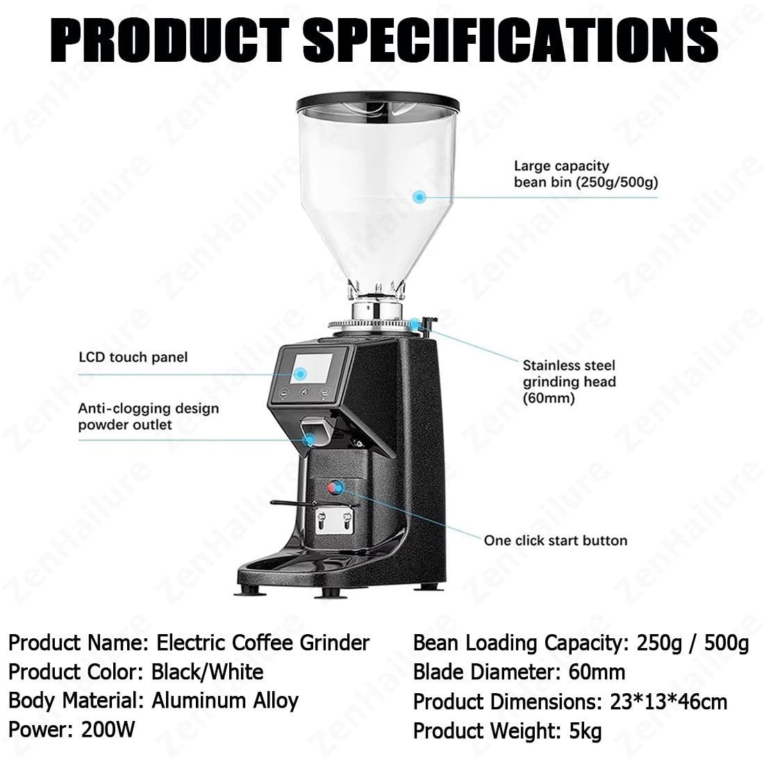 Młynek żarnowy z wyświetlaczem LCD i 3 trybami pracy White-1500ml